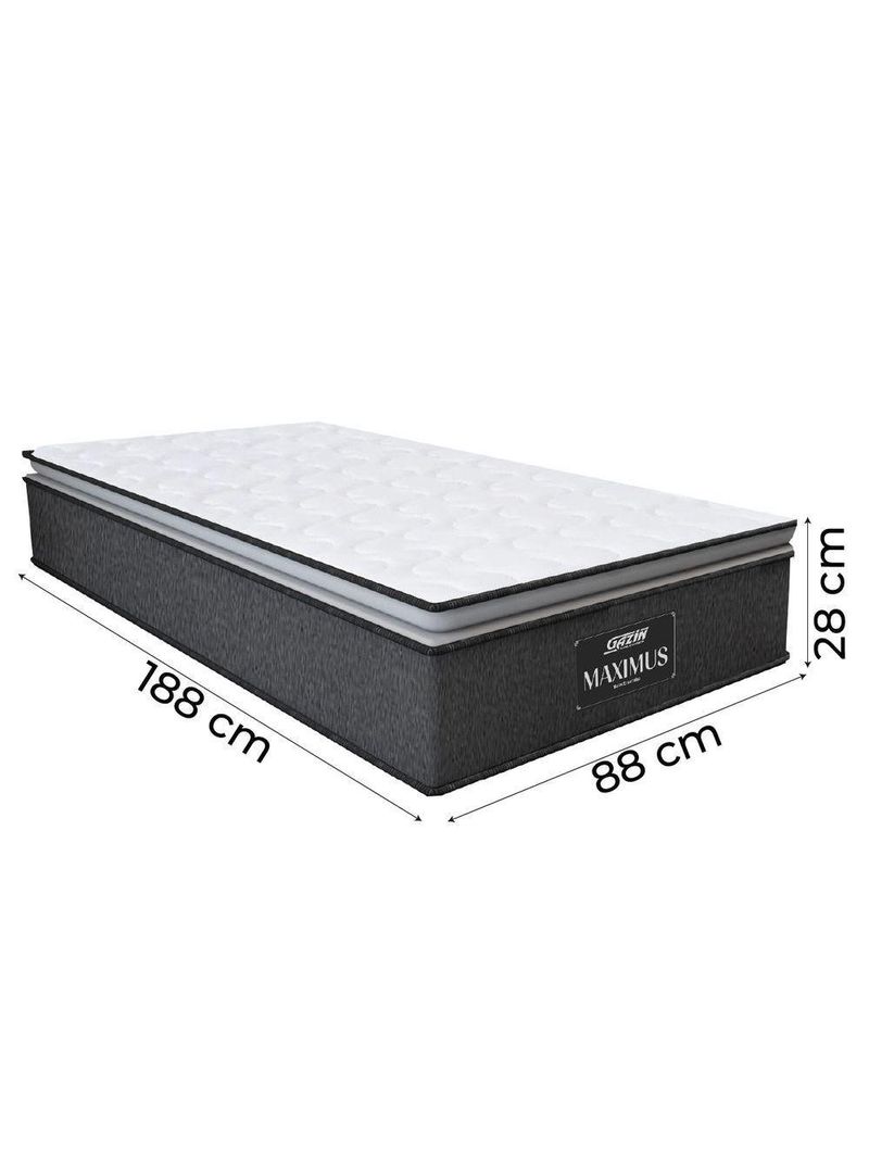 Cama Box Solteiro Colchão Molas Ensacadas 88x188x67cm Cinza / Preto Suporta Até 120kg Cinza / Branco