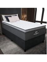 Cama Box Solteiro Colchão Molas Ensacadas 88x188x67cm Cinza / Preto Suporta Até 120kg Cinza / Branco
