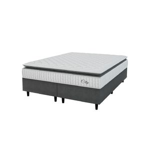 Cama Box Colchão Casal Queen Molas Ensacadas City Pillow Top 158x188x61cm Hellen Branco-Preto Suporta até 110kg por Pessoa