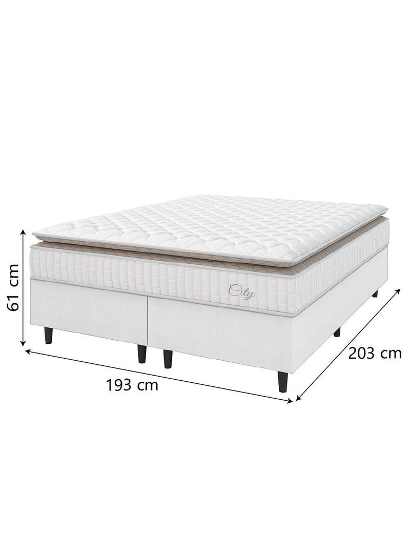 Cama Box Colchão Casal King Molas Ensacadas City Pillow Top 193x203x61cm Linho Branco Bege