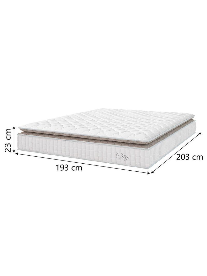Cama Box Colchão Casal King Molas Ensacadas City Pillow Top 193x203x61cm Linho Branco Bege