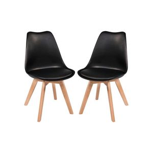Kit 2 Cadeiras Jantar Eames Wood Leda Design Estofada Preta