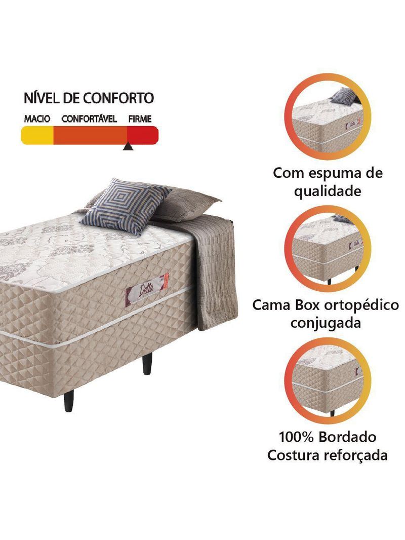Cama Box Solteiro Conjugada Ortopédico Alpha Espuma 88x188x52cm Bege-Branco Hellen