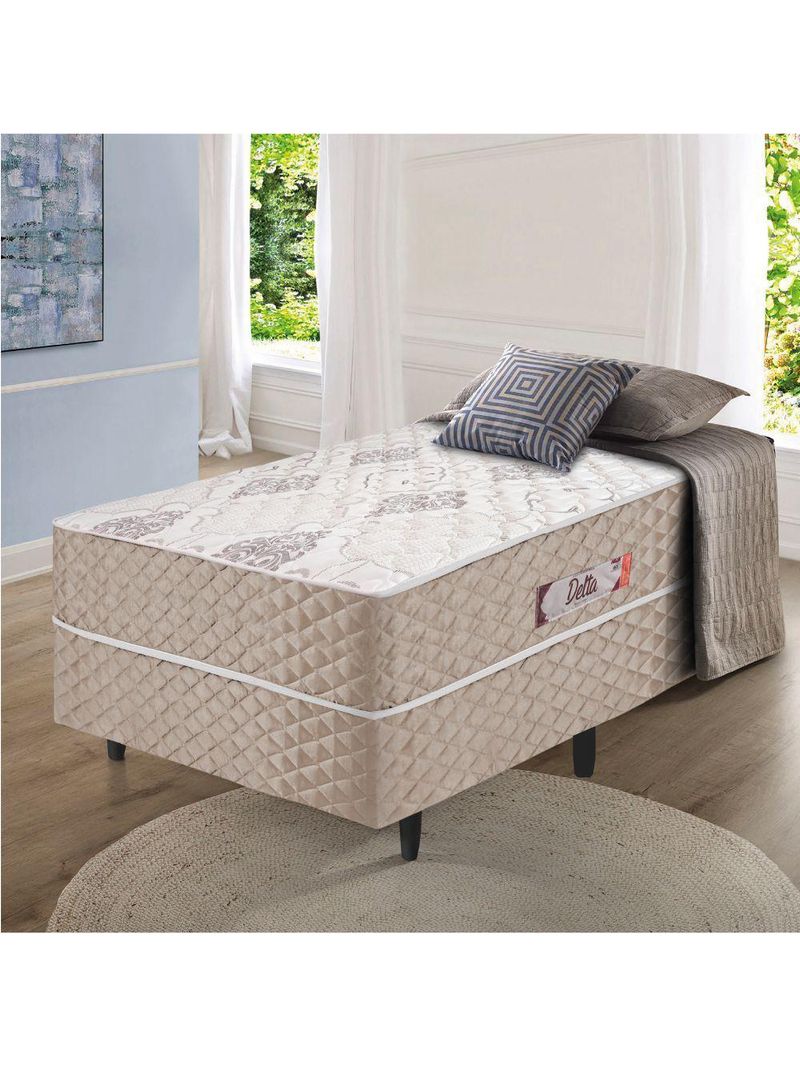 Cama Box Solteiro Conjugada Ortopédico Alpha Espuma 88x188x52cm Bege-Branco Hellen