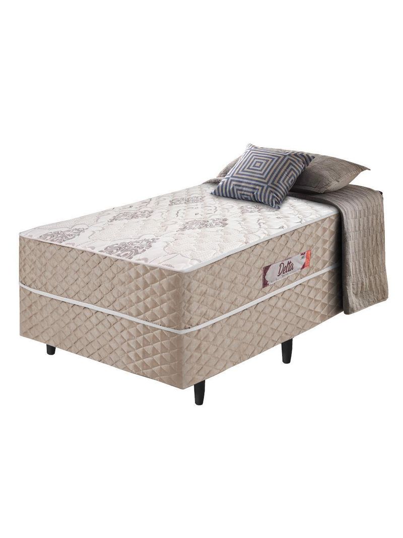Cama Box Solteiro Conjugada Ortopédico Alpha Espuma 88x188x52cm Bege-Branco Hellen