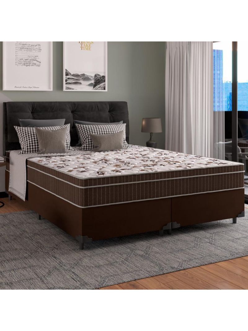 Cama Box Casal Queen Colchão Espuma Orthoface Polar 158X198X63Cm Marrom - Suporta Até 120Kg Marrom