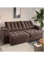 Sofá Retrátil E Reclinável 3 Lugares 2,30m Com Porta Copos Veludo New Coliseu Selmer Marrom