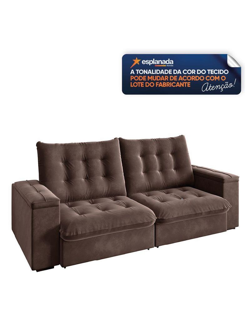 Sofá Retrátil E Reclinável 3 Lugares 2,30m Com Porta Copos Veludo New Coliseu Selmer Marrom