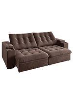 Sofá Retrátil E Reclinável 3 Lugares 2,30m Com Porta Copos Veludo New Coliseu Selmer Marrom