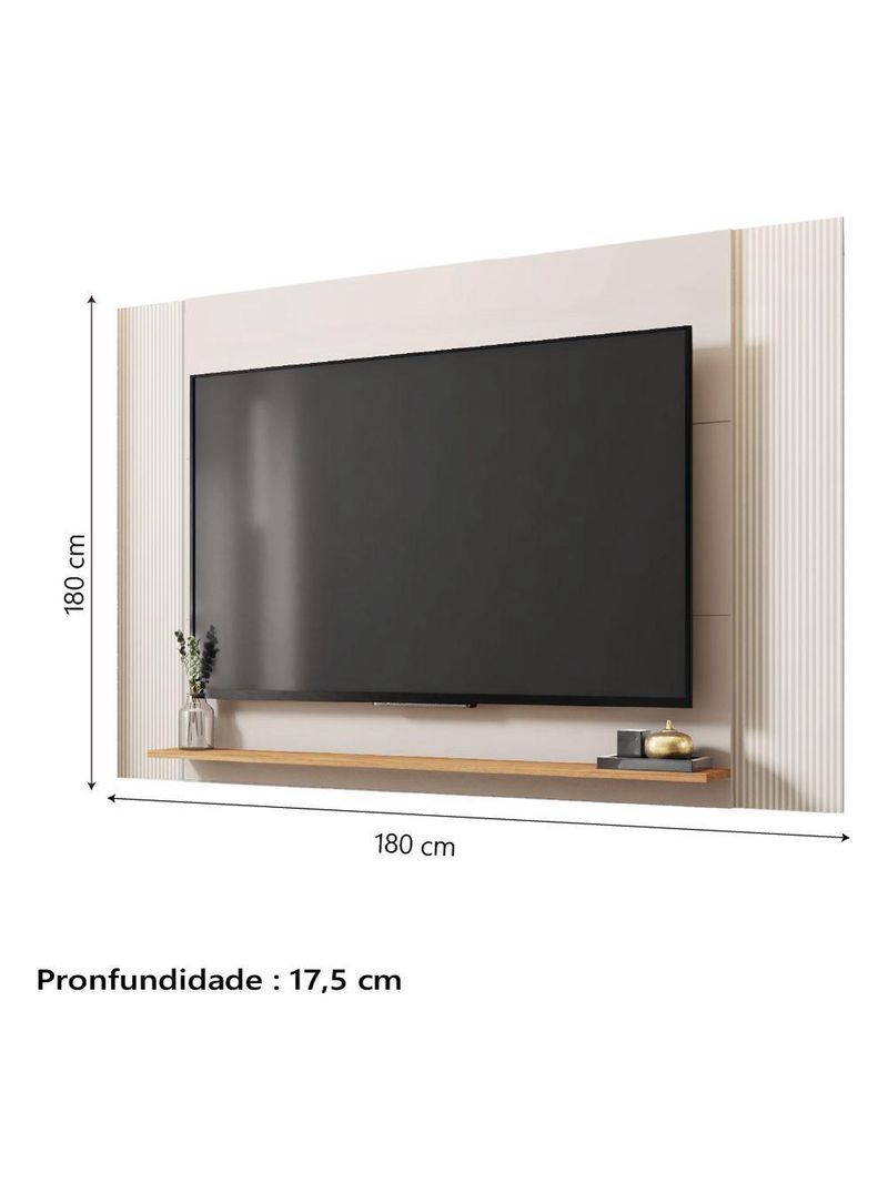 Painel Para Tv Até 65 Polegadas 1,80m Com Impressão 3D Intense Caemmun Madeir/off