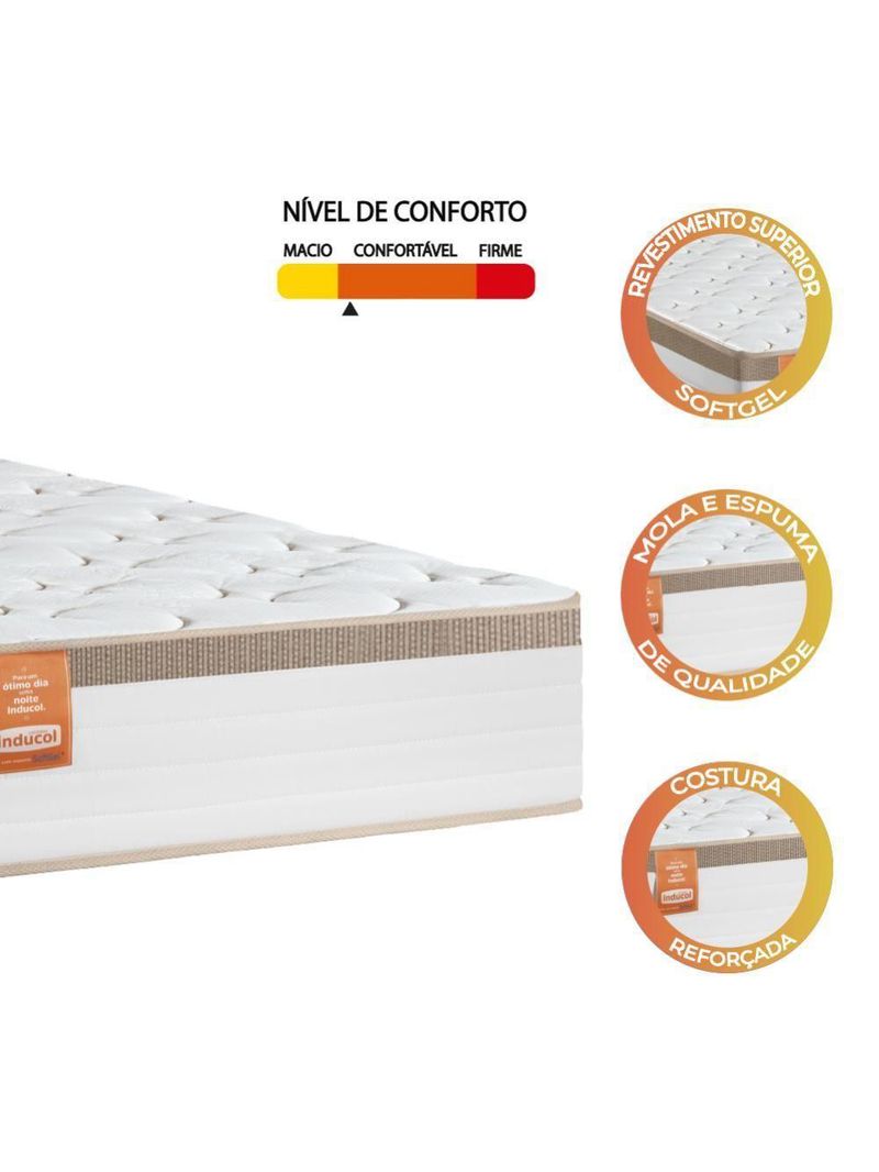 Colchão Solteiro Molas Ensacadas 88X188X27Cm Branco/Bege