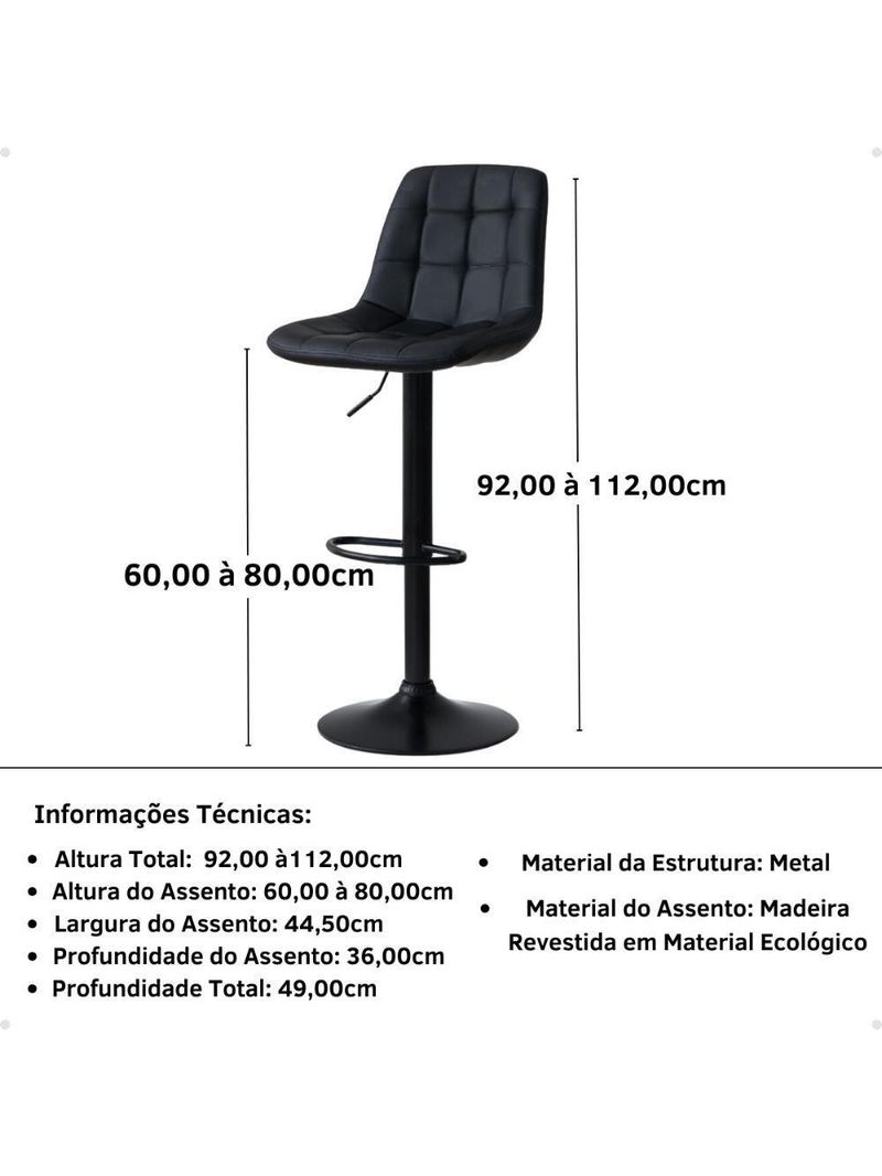 Banqueta Alta Elegance  Com Base Giratória E  - Preto