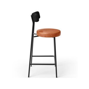 Banqueta Baixa Cozinha Sala Jantar Bancada Milão L02 Couríssimo Preto Brilho Camel - Lyam Decor