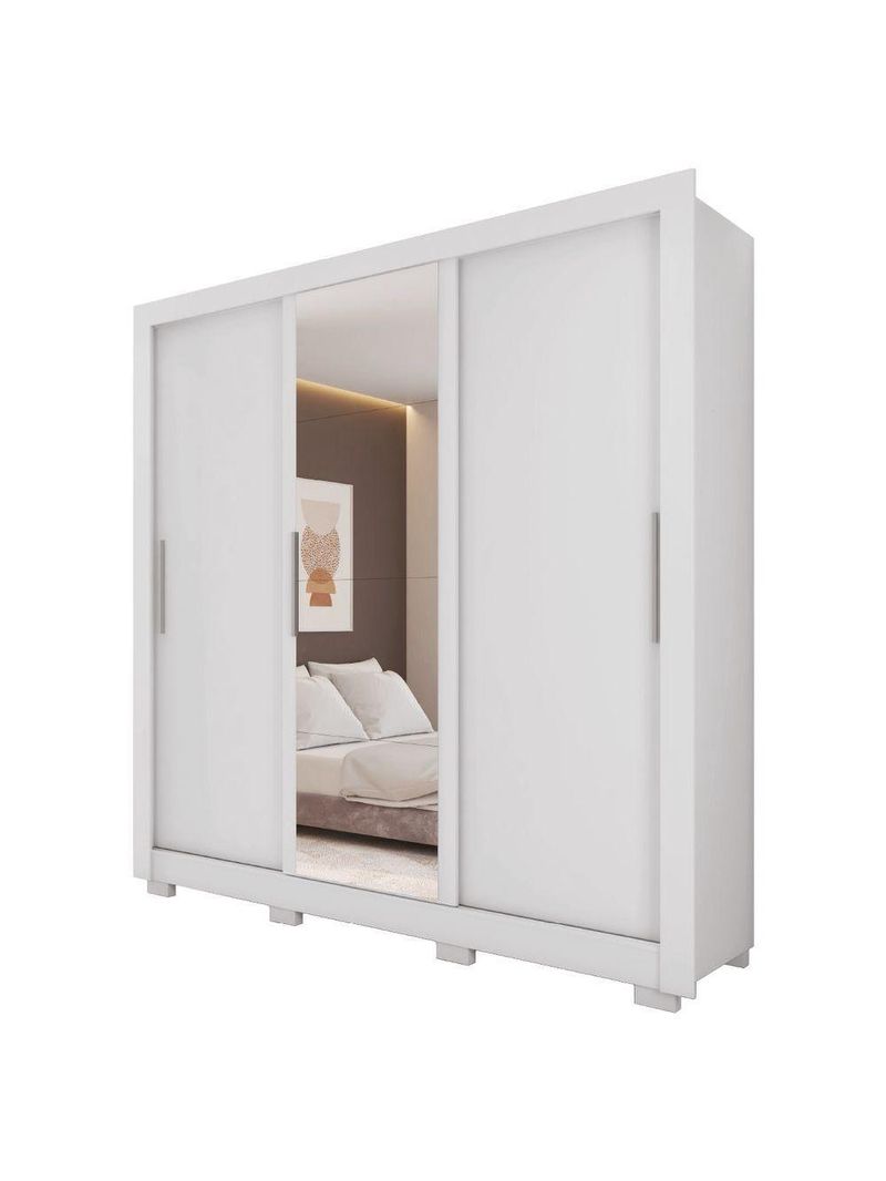 Guarda Roupas Casal Com Espelho 3 Portas Branco