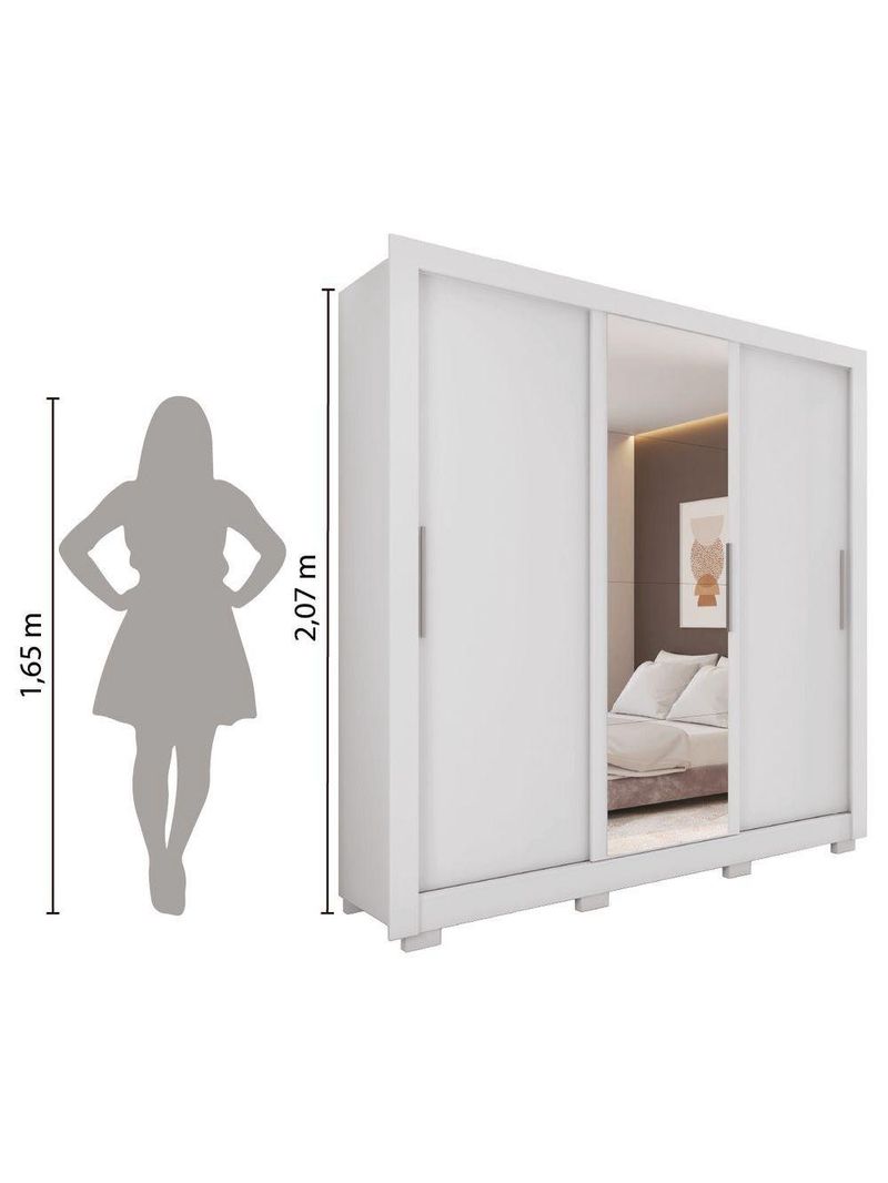 Guarda Roupas Casal Com Espelho 3 Portas Branco