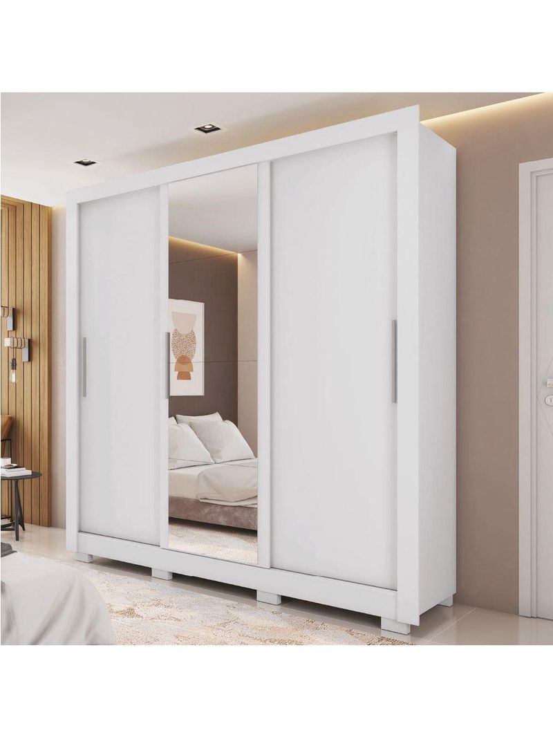 Guarda Roupas Casal Com Espelho 3 Portas Branco