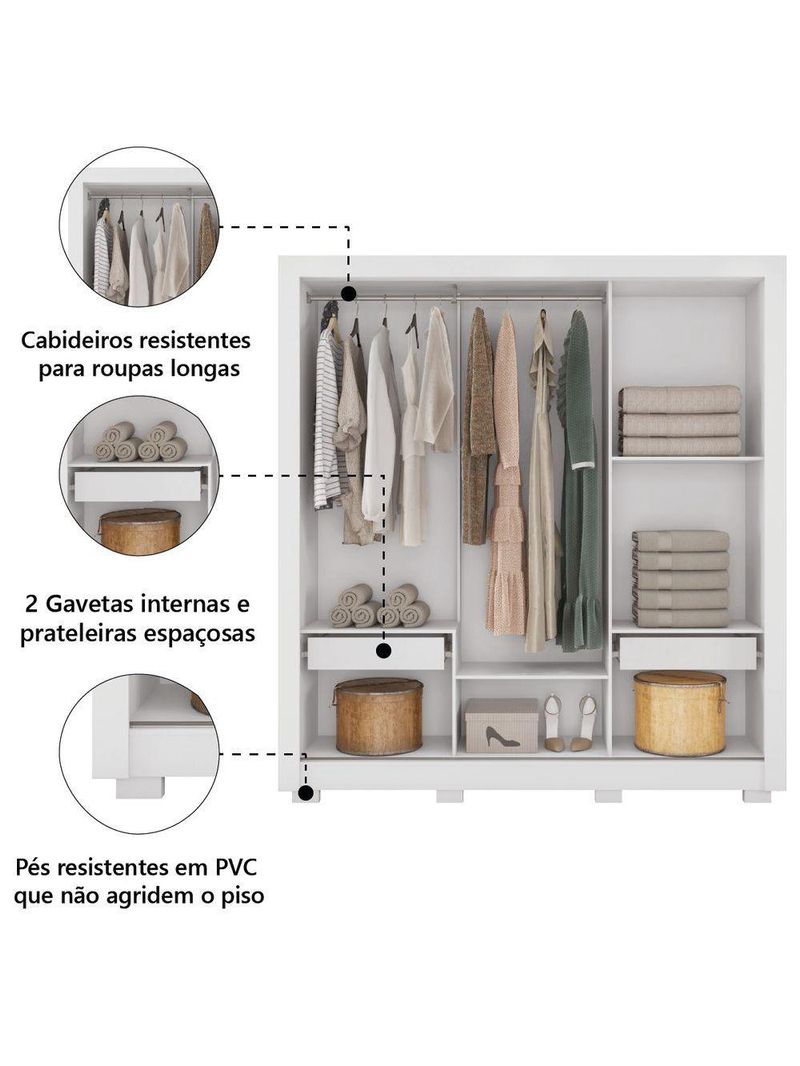 Guarda Roupas Casal Com Espelho 3 Portas Branco