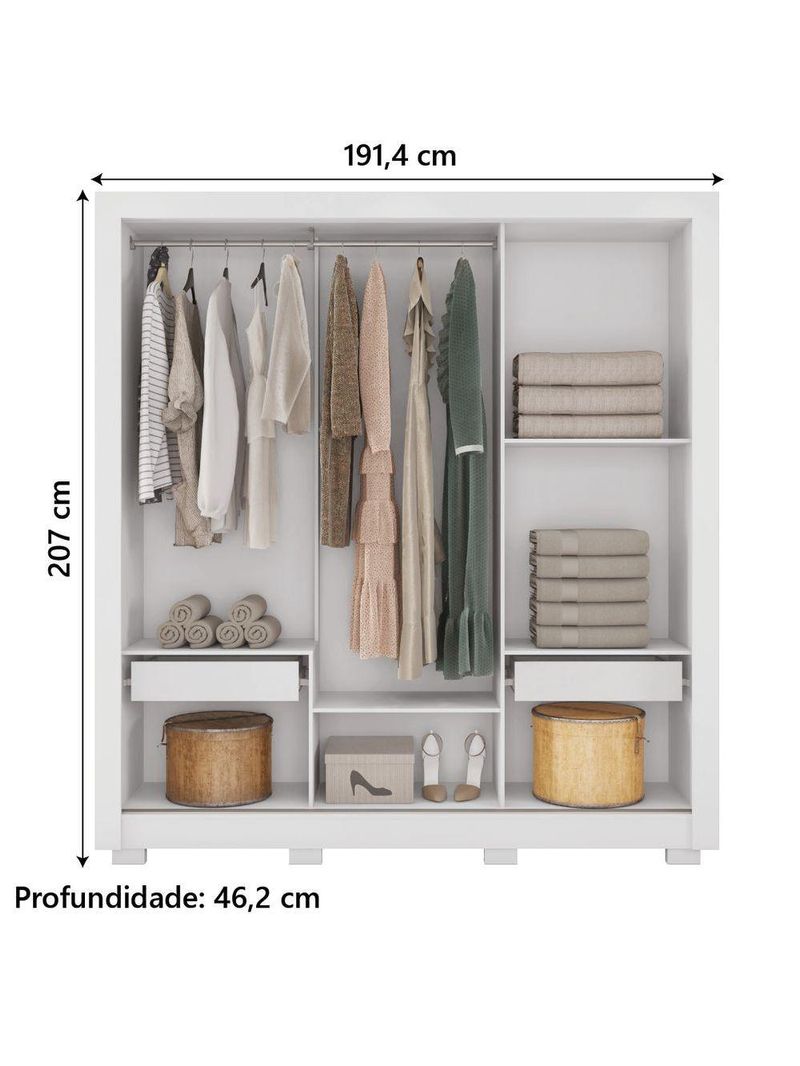 Guarda Roupas Casal Com Espelho 3 Portas Branco