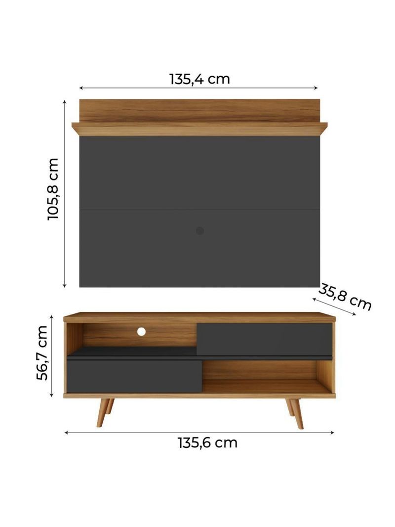 Bancada Com Painel Para Tv De Até 50" Notável Preto / Freijó
