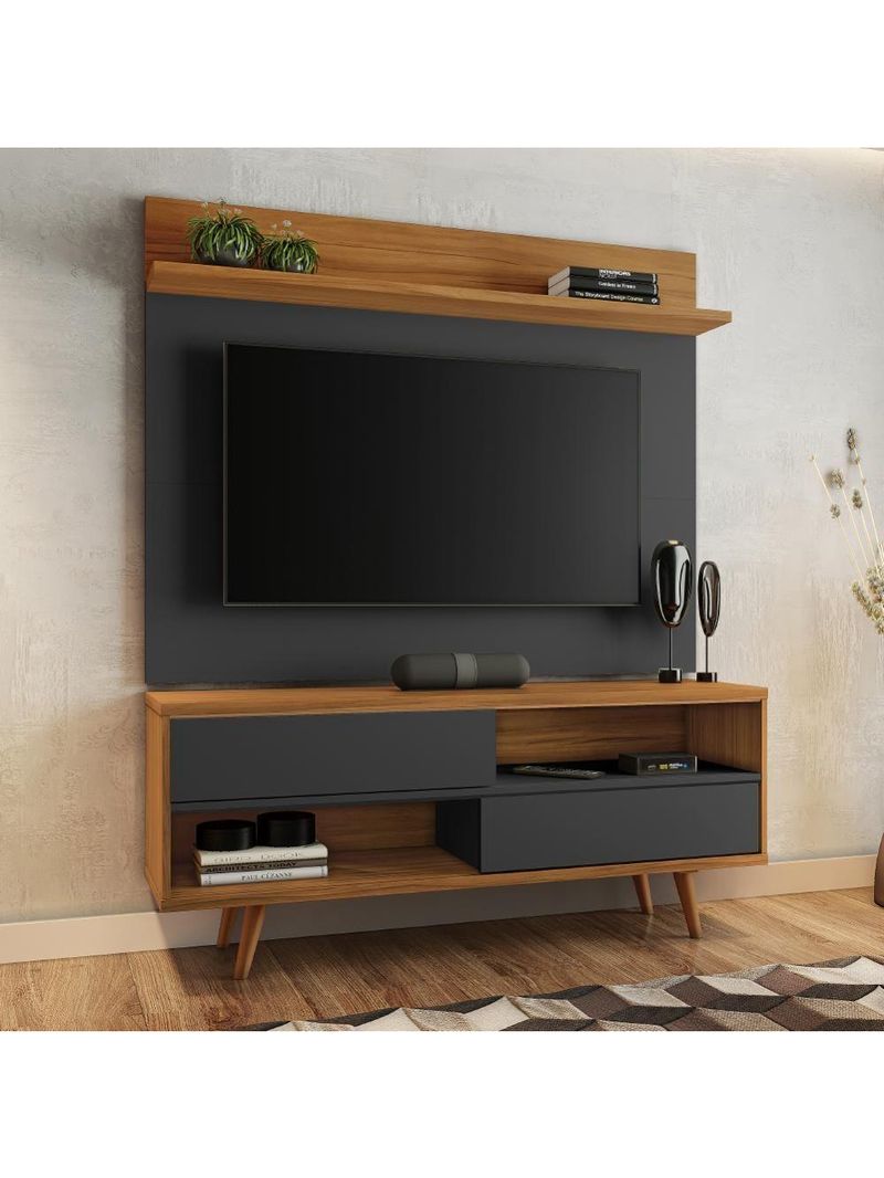 Bancada Com Painel Para Tv De Até 50" Notável Preto / Freijó