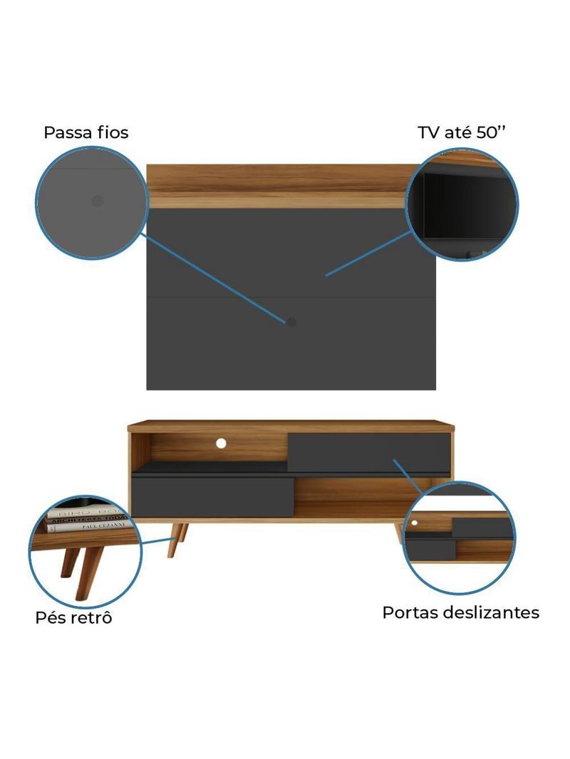 Bancada Com Painel Para Tv De Até 50" Notável Preto / Freijó