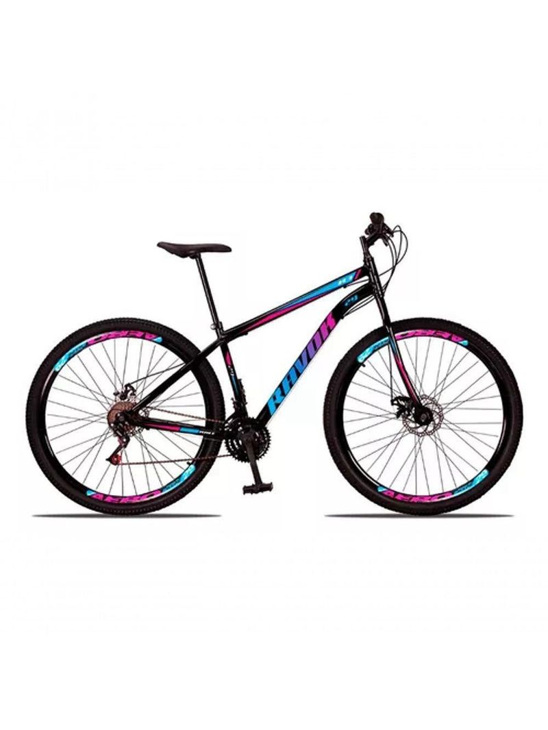 Bicicleta Aro 29 Freio A Disco Traseiro Shimano Aço 21 Velocidades Azul E Rosa