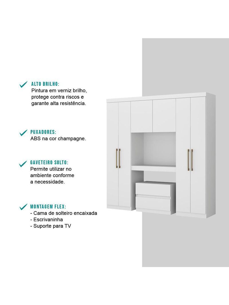 Guarda Roupa Casal 6 Portas 2 Gavetas Porto Branco Carraro