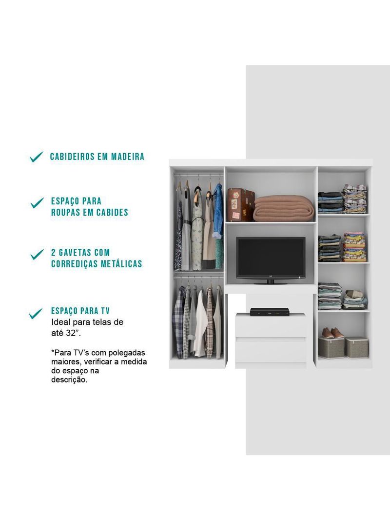 Guarda Roupa Casal 6 Portas 2 Gavetas Porto Branco Carraro