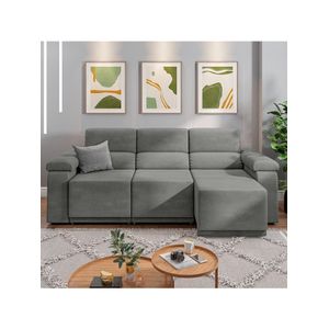 Sofá Retrátil Desmontável Suede 2,10m 3 Lugares Fox Cinza Cinza