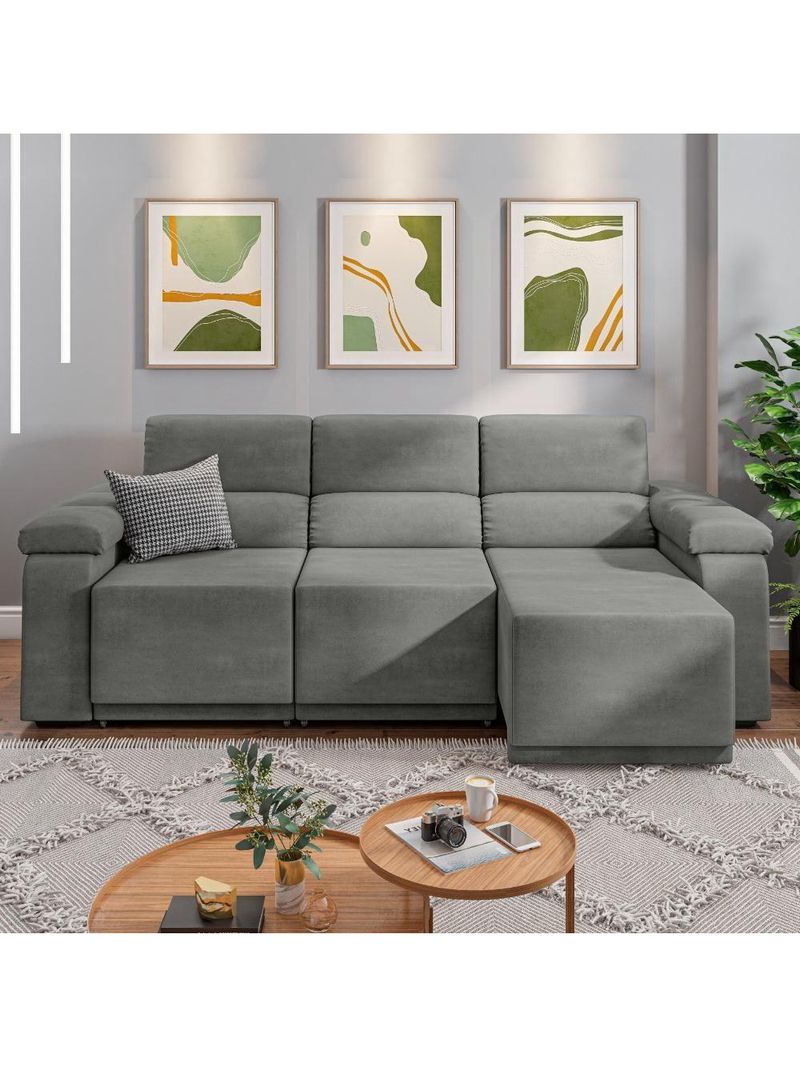 Sofá Retrátil Desmontável Suede 2,10m Cinza