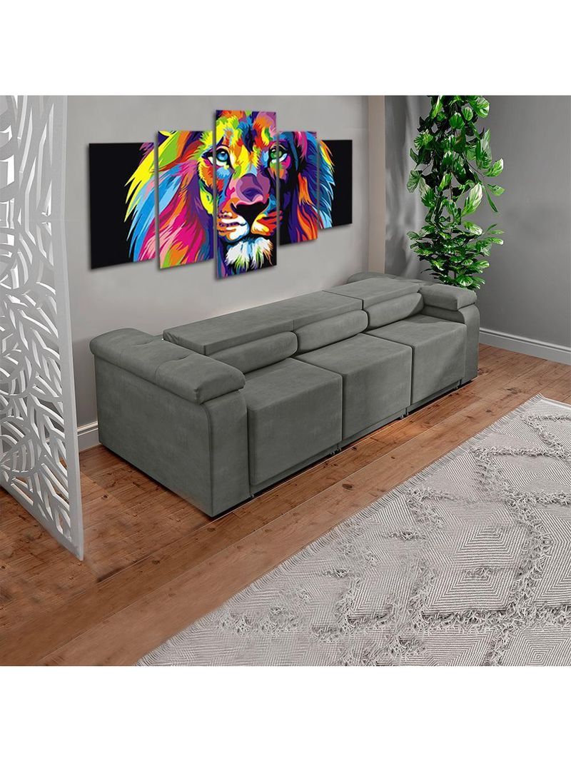 Sofá Retrátil Desmontável Suede 2,10m Cinza