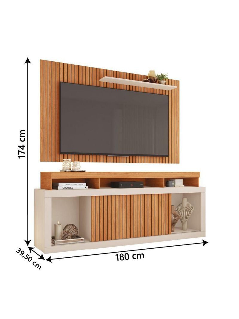 Rack para TV 65" 1,80m Painel Ripado Panamá Buriti/Off White