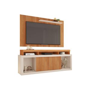 Rack Bancada Com Painel Ripado Para Tv Até 65 Polegadas 1,80m Panamá Buriti / Off White Caemmun