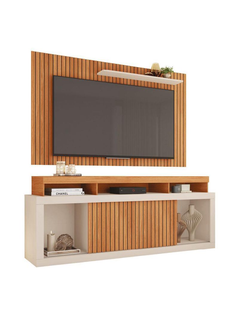 Rack para TV 65" 1,80m Painel Ripado Panamá Buriti/Off White