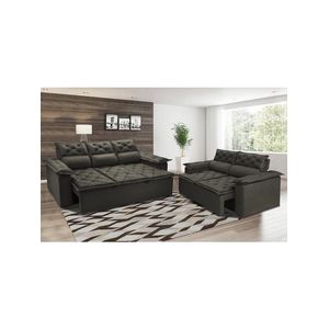 Conjunto De Sofá 3 E 2 Lugares Retrátil E Reclinável Cama Inbox Compact 2,00x1,50m Velusoft Café