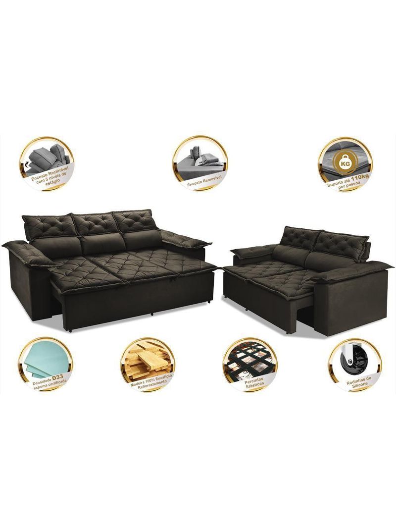 Conjunto Sofá 3 E 2 Lugares Retrátil Reclinável