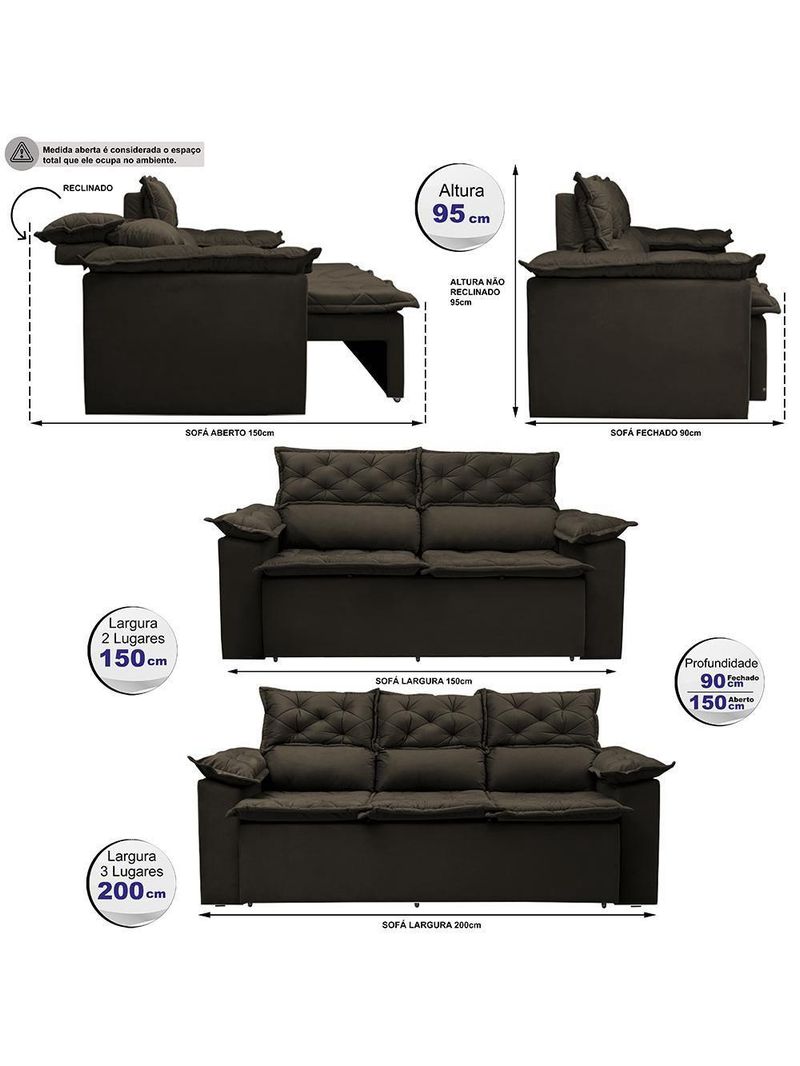 Conjunto Sofá 3 E 2 Lugares Retrátil Reclinável
