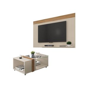 Conjunto Sala De Estar Painel Para Tv Com Mesa Malha Caemmun
