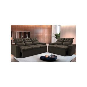Conjunto De Sofá 3 E 2 Lugares Retrátil E Reclinável 2,00x1,50m Cama Inbox Smal Suede Café