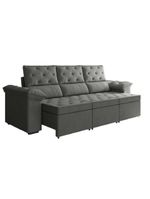 Sofá Retrátil 3 Lugares 2,10m York Suede Cinza Cinza