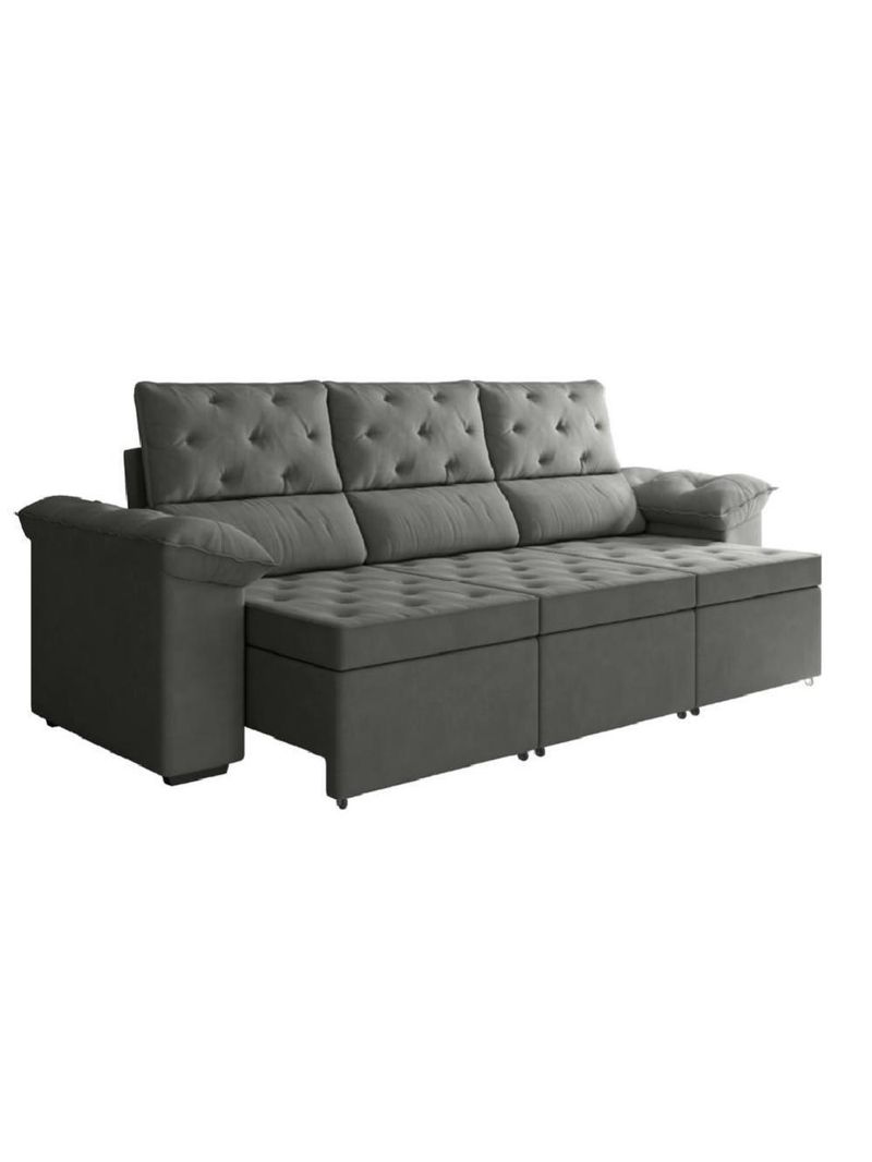 Sofá Retrátil 3 Lugares 2,10m York Suede Cinza Cinza