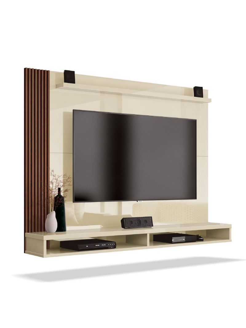Painel Para Tv Até 50 Polegadas Dijon Ripado C/ Prateleira Off White / Nature