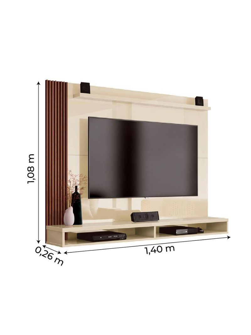 Painel Para Tv Até 50 Polegadas Dijon Ripado C/ Prateleira Off White / Nature