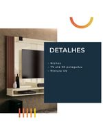 Painel Para Tv Até 50 Polegadas Dijon Ripado C/ Prateleira Off White / Nature