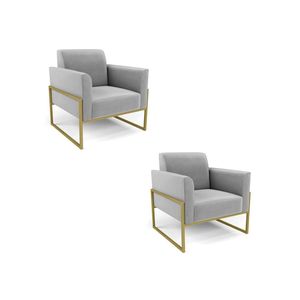 Kit 2 Poltronas Base Industrial Alta Dourado Marisa Suede D03 - D\'rossi Cor Cinza