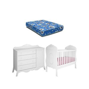 Berço Americano Com Colchão E Cômoda Infantil Realeza Branco Acetinado – Canaã