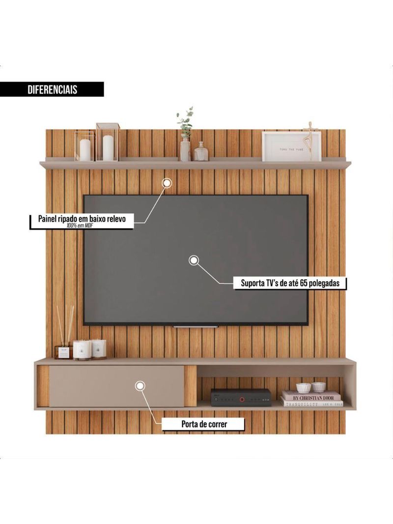 Painel Bancada Para Tv Até 65 Polegadas Sena Marrom Caemmun