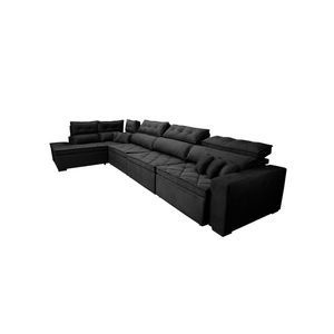 Sofá De Canto 4,80x2,36m Retrátil E Reclinável Com Molas Cama Inbox Platinum Esquerdo Suede Preto