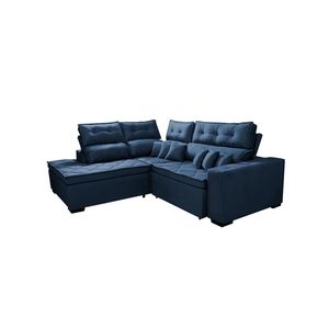 Sofá De Canto 2,60x2,36m Retrátil E Reclinável Com Molas Cama Inbox Platinum Esquerdo Suede Azul