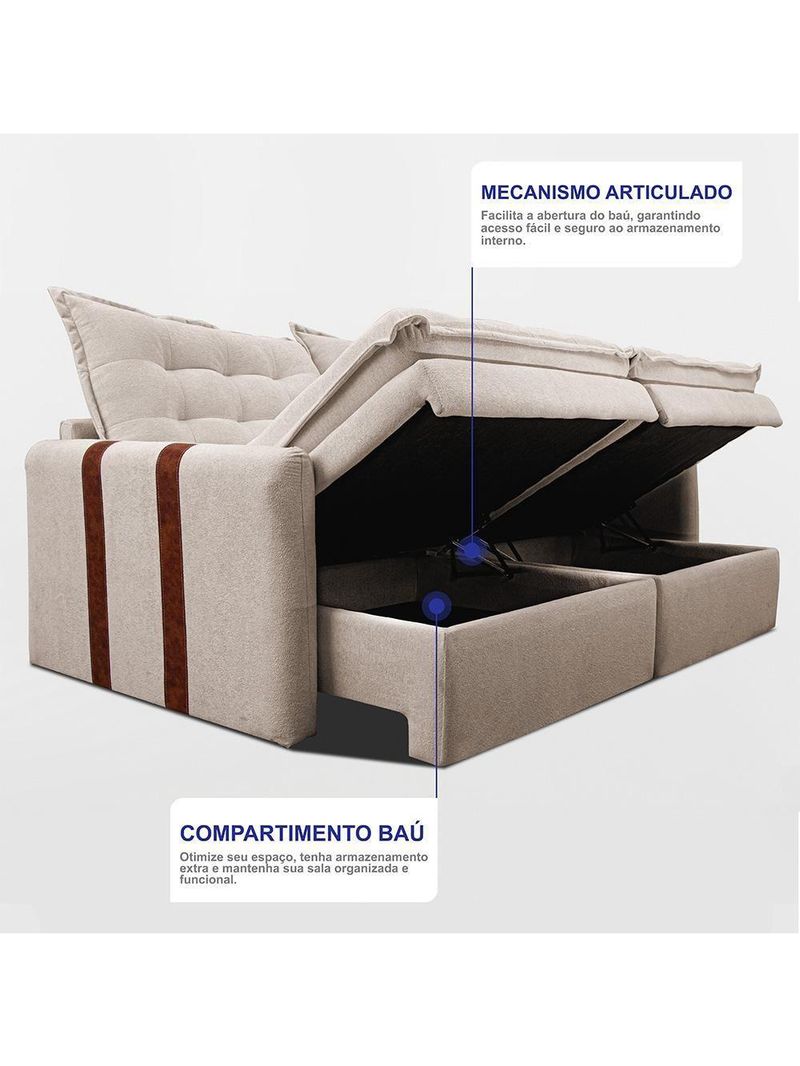 Sofá Baú Sem Caixa Retrátil 2,00m Softgel Petit Boucle Bege Claro Cama Inbox
